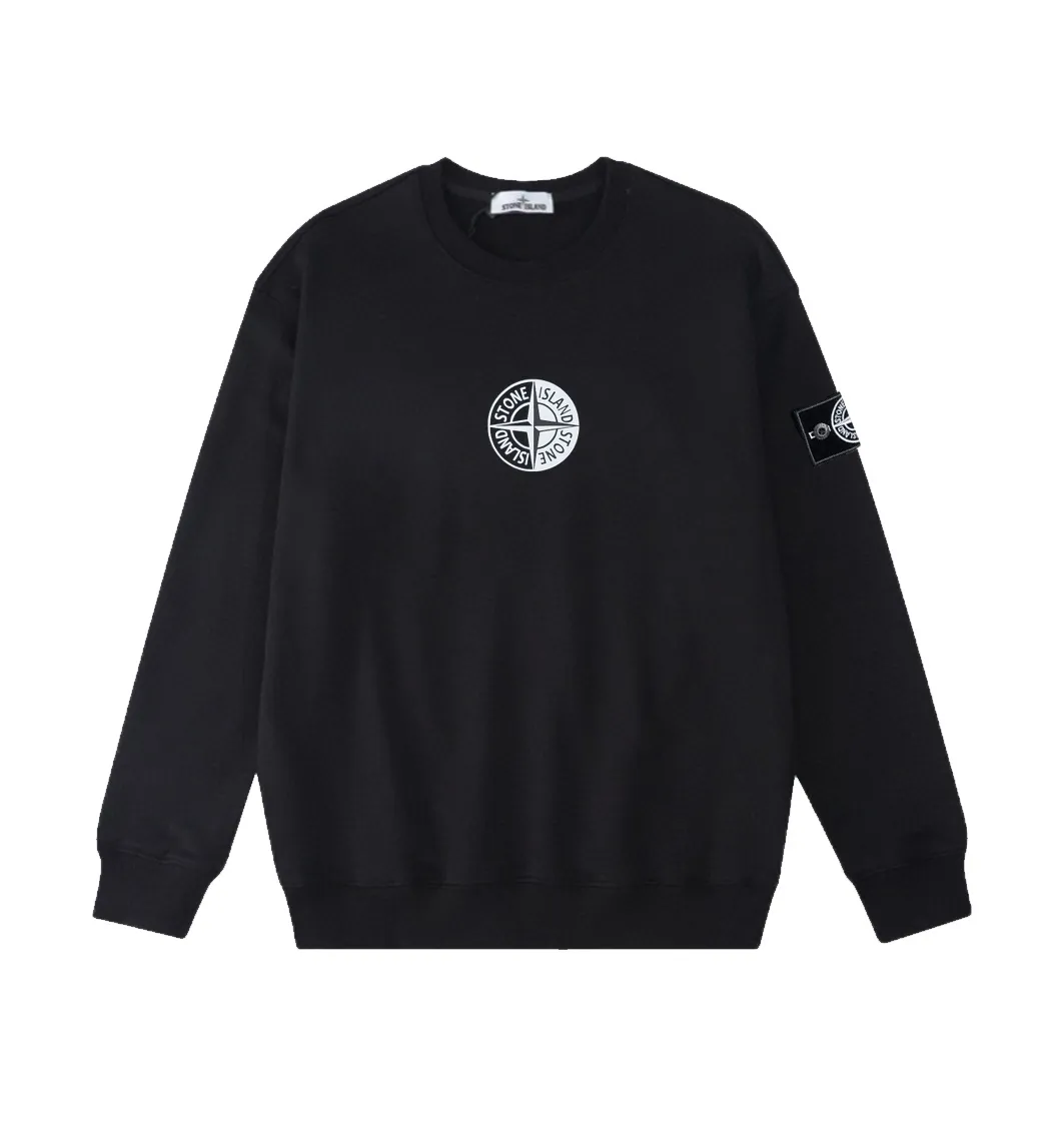 W816#P160💰 Stone Island black and white Tai Chi compass logo printed round neck long-sleeved sweatshirt! Versatile base round neck sweatshirt for couples! Simple armband design, customized 1*1 thread (fine texture), 380g double-strand large terry fabric, very good quality, foreign trade craftsmanship, respect the original version! The threads at the cuffs and hem are all original bartacks! The time-consuming and material consumption distinguishes the ordinary version on the market! Tops worn by celebrities from all walks of life on INS, can be matched with couple styles!  Color: Black White Size: M-XXL